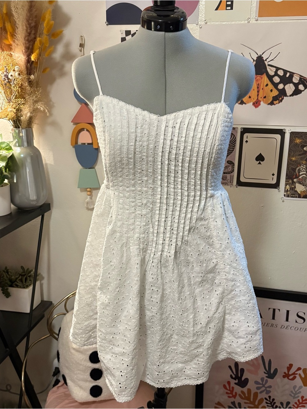 Aerie White Eyelet Smocked Mini Dress XS